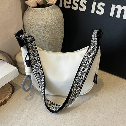 Crescent Crossbody Bag with Geometric Wide Strap for Women