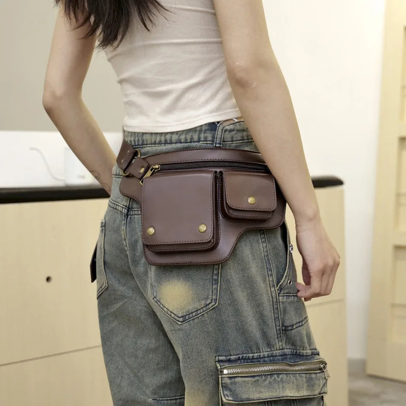 Men S Women Rivet Retro Outdoor Cycling Waist Bag Single-Shoulder Bag