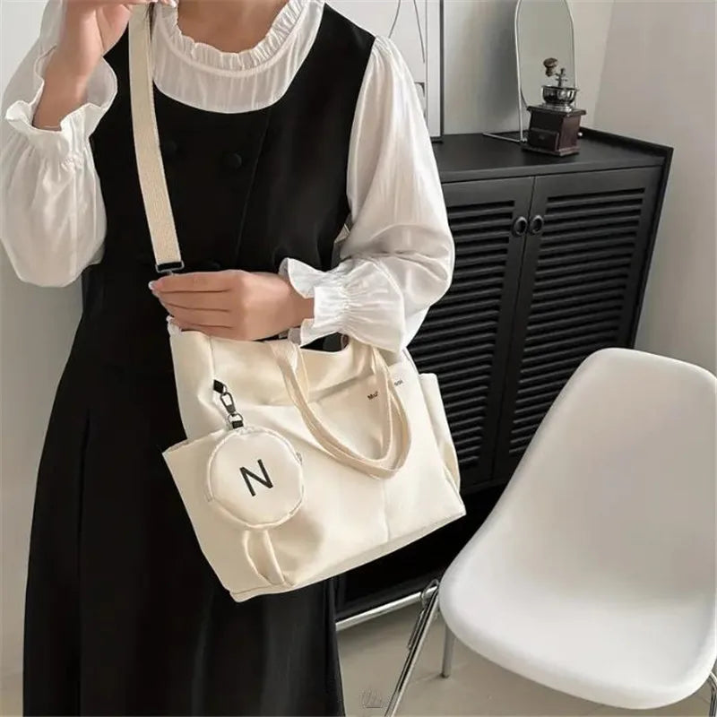Large Canvas Tote Bag for Women with Mini Coin Purse