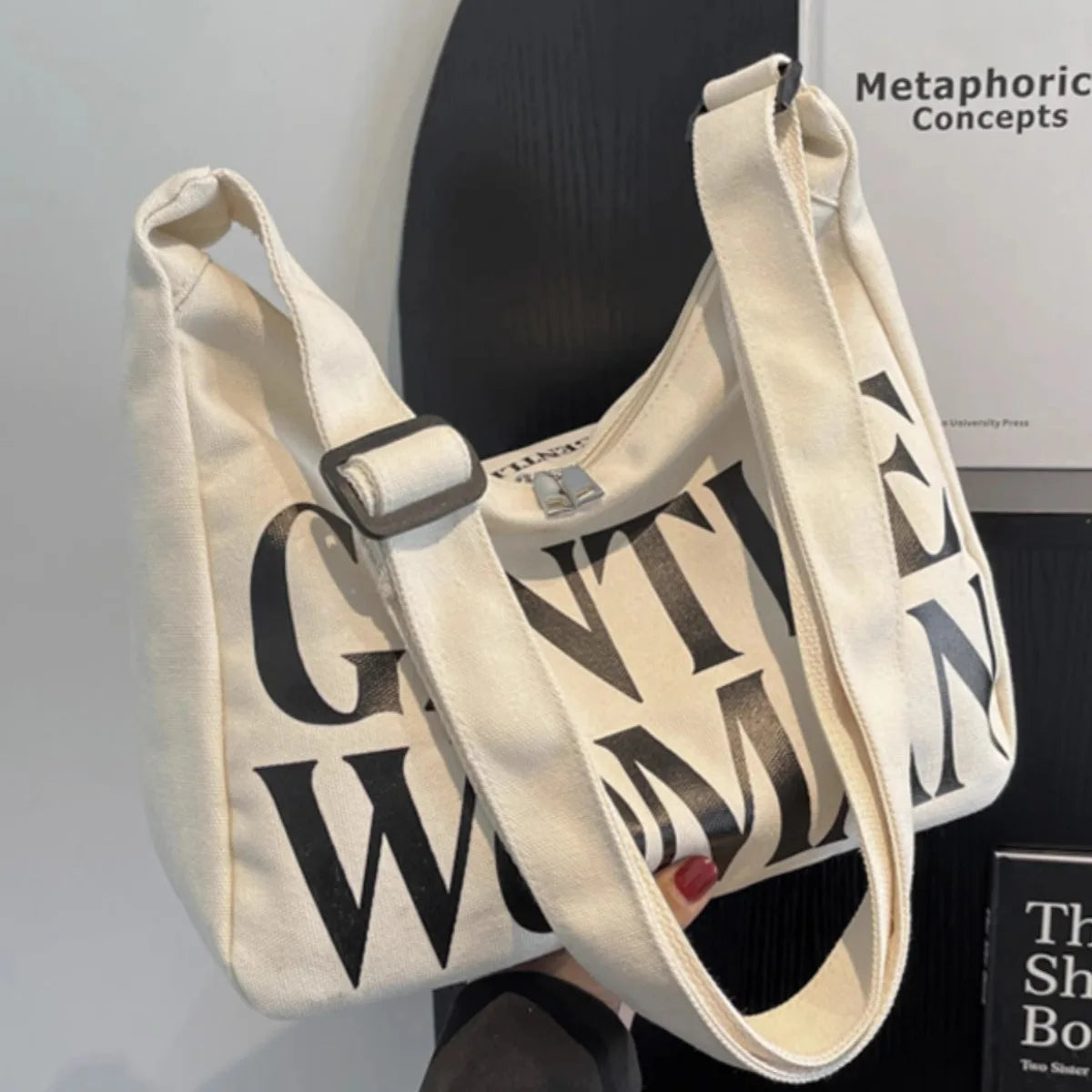 Gentle Woman Canvas Shoulder Bag – Large Crossbody Tote