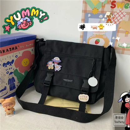 Harajuku Canvas Messenger Bag – Cute Badge Crossbody