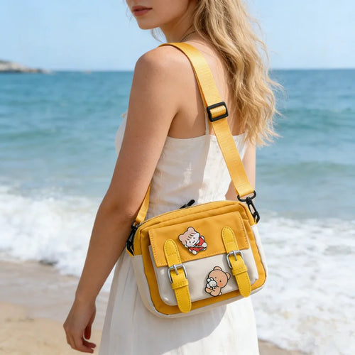 Cartoon Colorblock Mini Canvas Crossbody Bag for Women