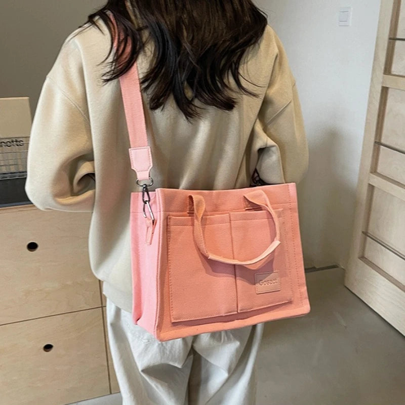 Canvas Tote Handbag with Detachable Shoulder Strap