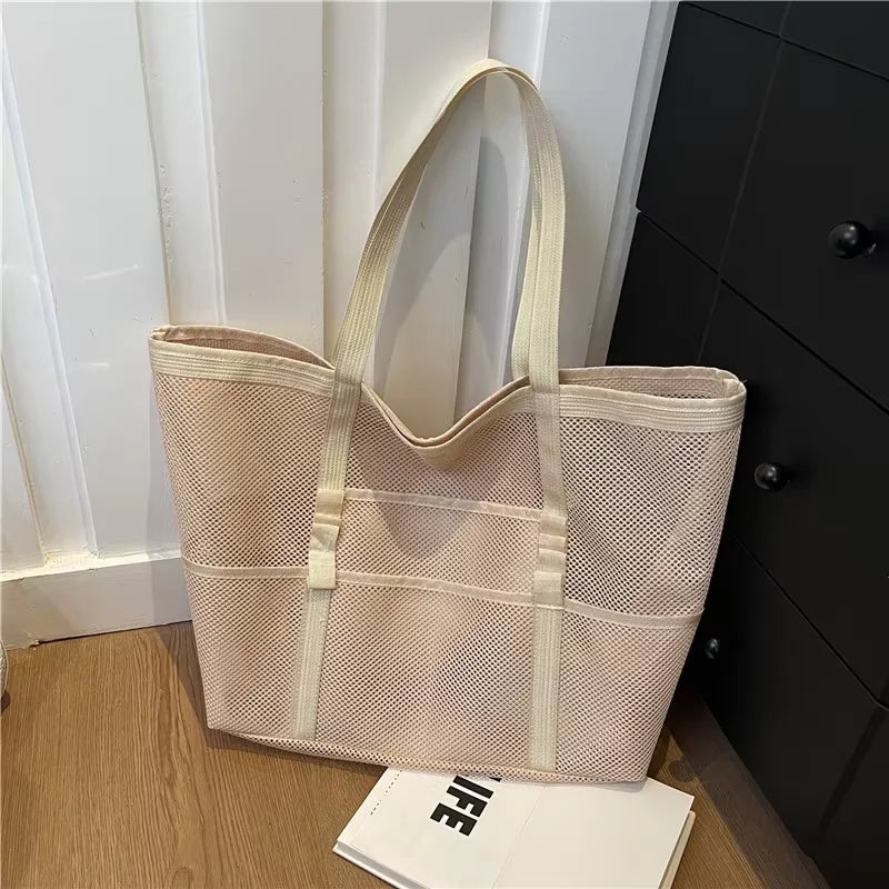 Homefish Durable Mesh Beach Tote Bag Multipocket Waterproof Beach Bag Underwear Pocket Summer Towels