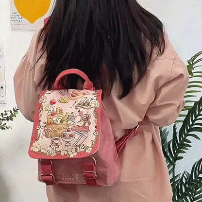 Cute Cartoon Canvas Backpack with Adjustable Straps