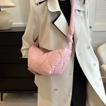 Puffer Shoulder Bag Women Soft Down Cotton Padded Tote Handbag Purse Quilted Cross Body Solid Color