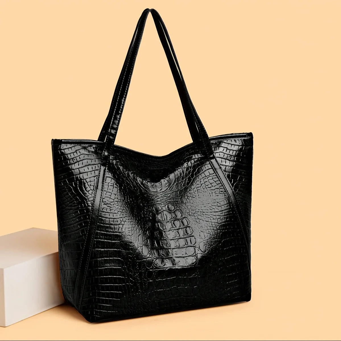 Crocodile Print PU Leather Tote Bag – Large Women's Shoulder Handbag