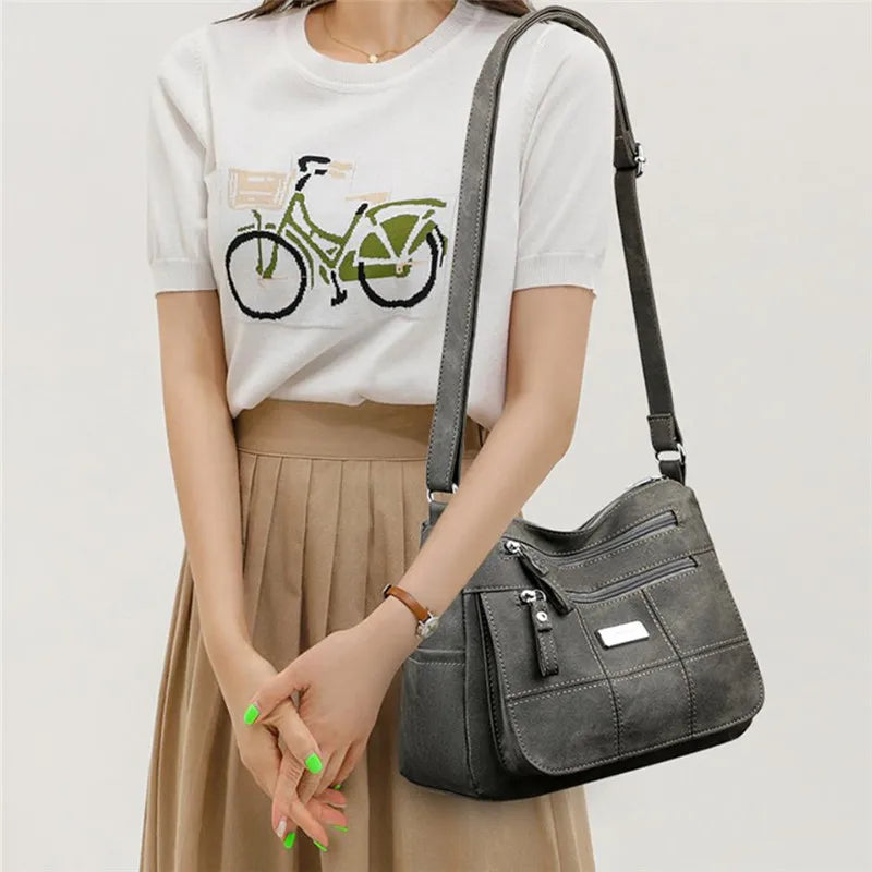 Crossbody Messenger Bag – Vintage Multi-Pocket Shoulder Bag for Women