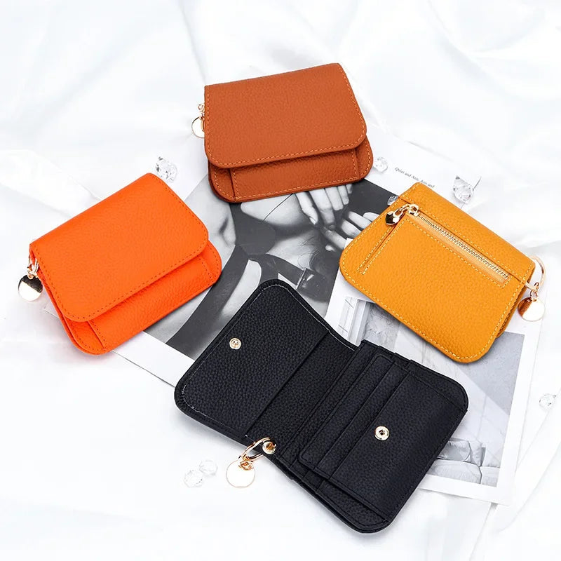 Women S Purse Leather Short Cowhide Rfid Multi-Card Bag Zipper Premium Coin