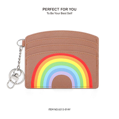 Keychain Waist-Hung Card Case Ladies Multi-Slot Large-Capacity Lightweight Slim Rainbow Card Holder