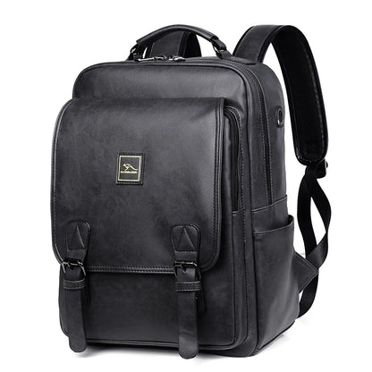 14-Inch Computer Bag Pu Leather Men S Travel Backpack Double Shoulder Straps