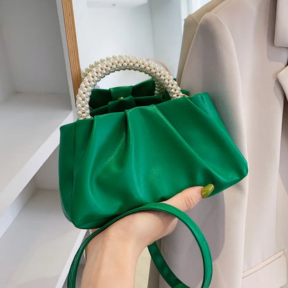 Pleated Cloud Bag with Pearl Handle – Women's Shoulder & Crossbody Bag