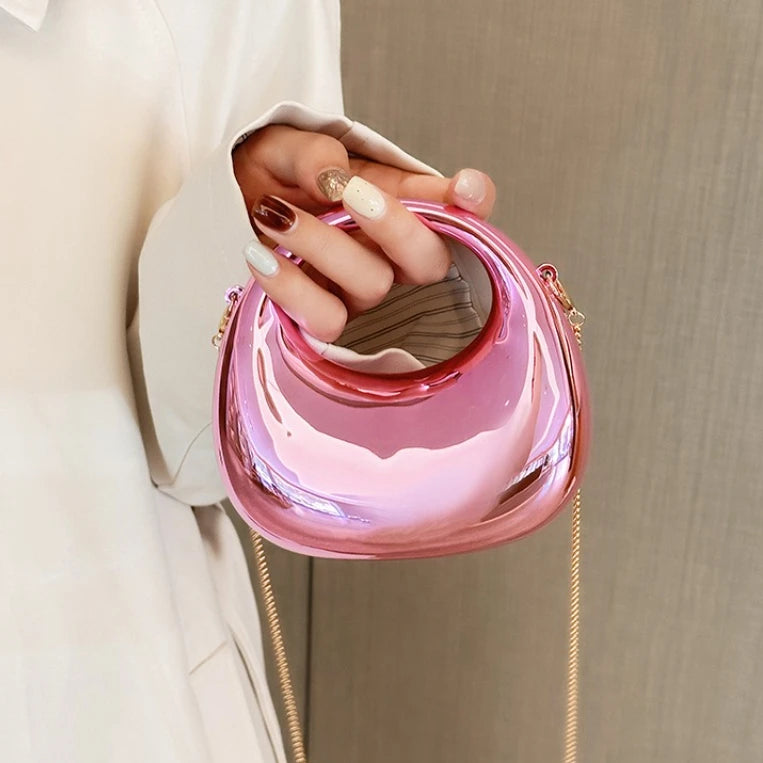 Glossy Mini Evening Bag with Chain Strap for Party & Wedding