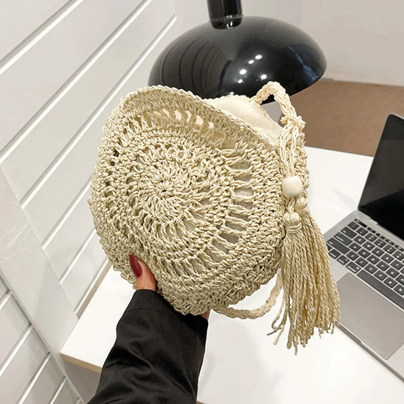 Fashion Hollow Out Shoulder Bags Casual Straw Crossbody Small Round Bag Purse Tassel Messenger Handbags bolsa feminina