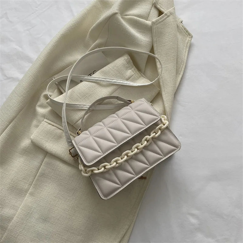Quilted Mini Square Bag – Chain Accent Crossbody & Shoulder