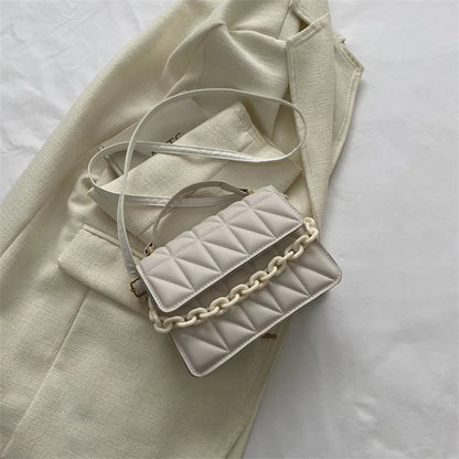 Quilted Mini Square Bag – Chain Accent Crossbody & Shoulder
