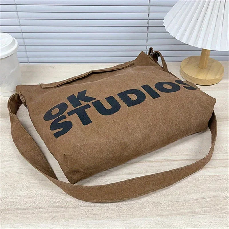 Washed Canvas Tote Shoulder Bag – Korean Style Women's Handbag