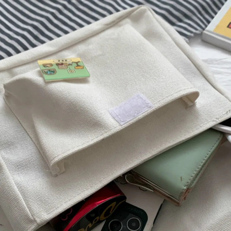 Cute Canvas Crossbody Bag with Pins – Lightweight Shoulder Bag for Women