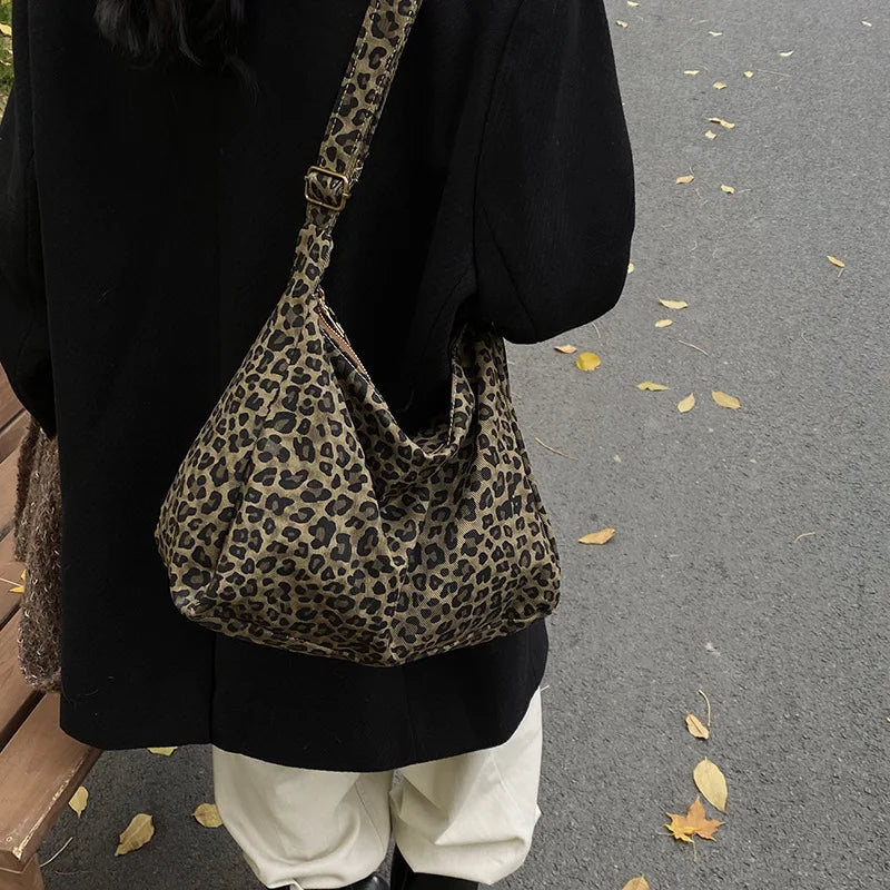 Chic Leopard Print Hobo Bag Soft Tote Shoulder Bags Adjustable Strap - Soft