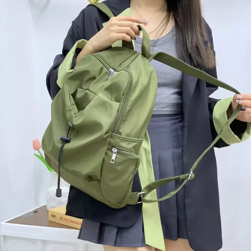 Casual Nylon Backpack with Multiple Zipper Pockets