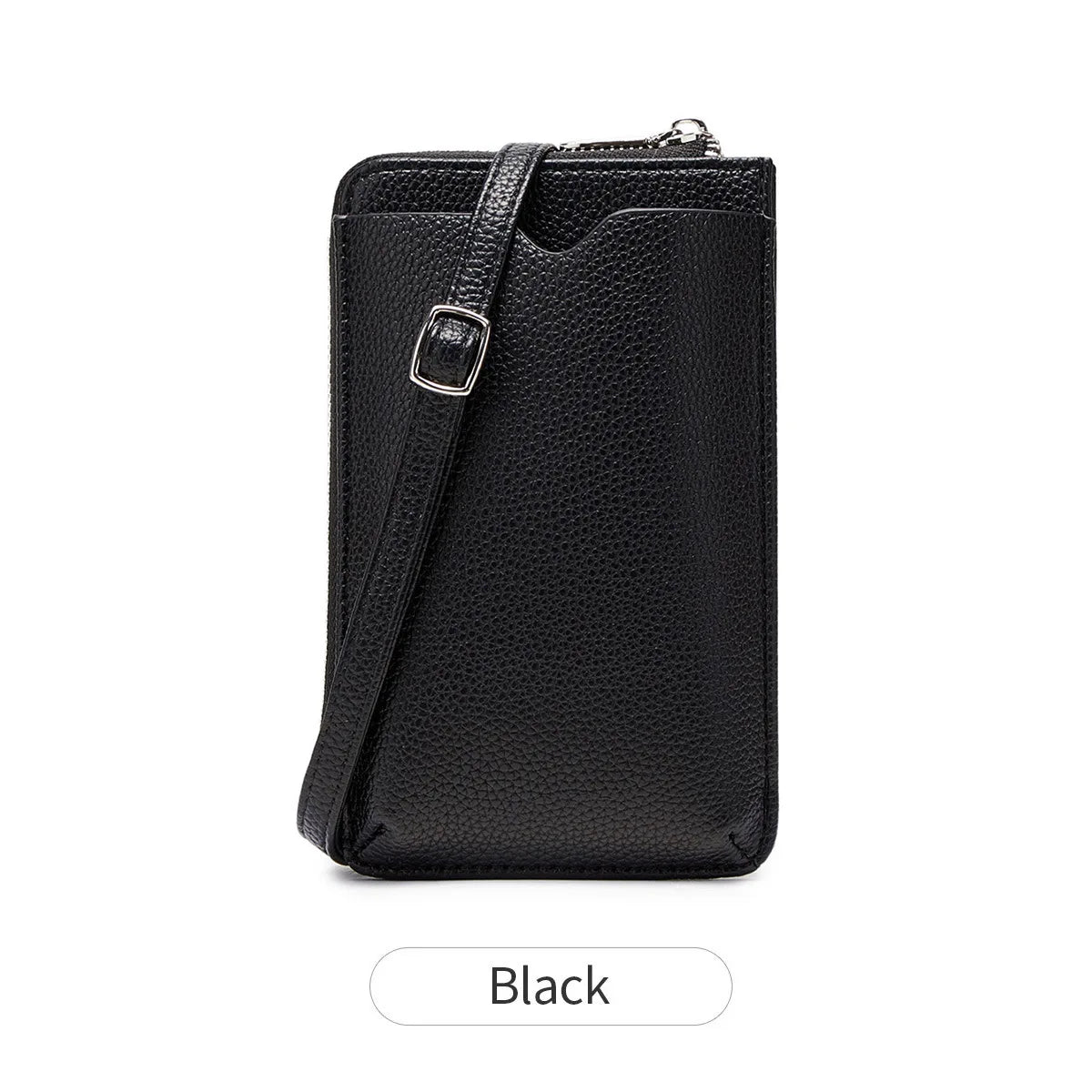 Litchi Pattern Soft Leather Vertical Mobile Phone Bag Ladies Shoulder Crossbody Multi-Card Storage