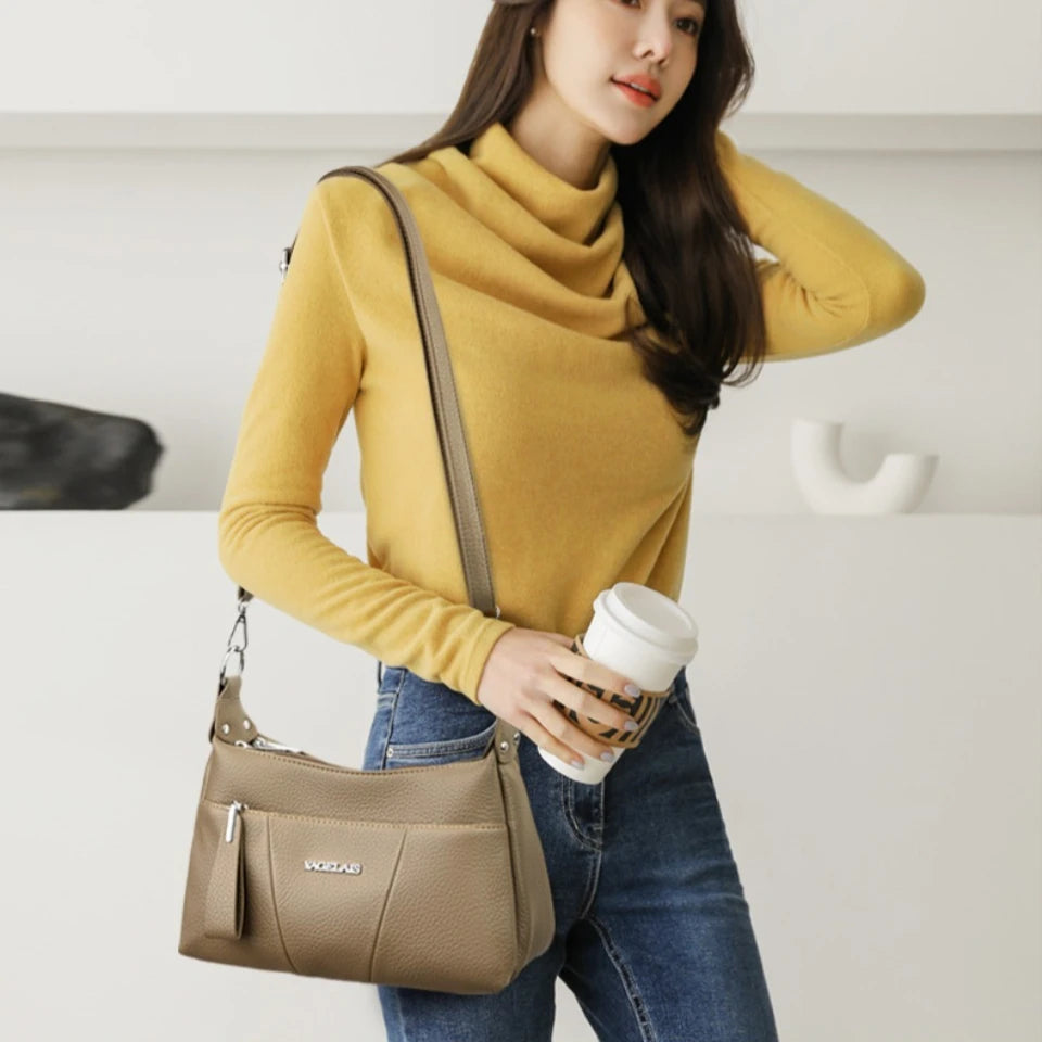 2-Layer PU Leather Crossbody Shoulder Bag for Women