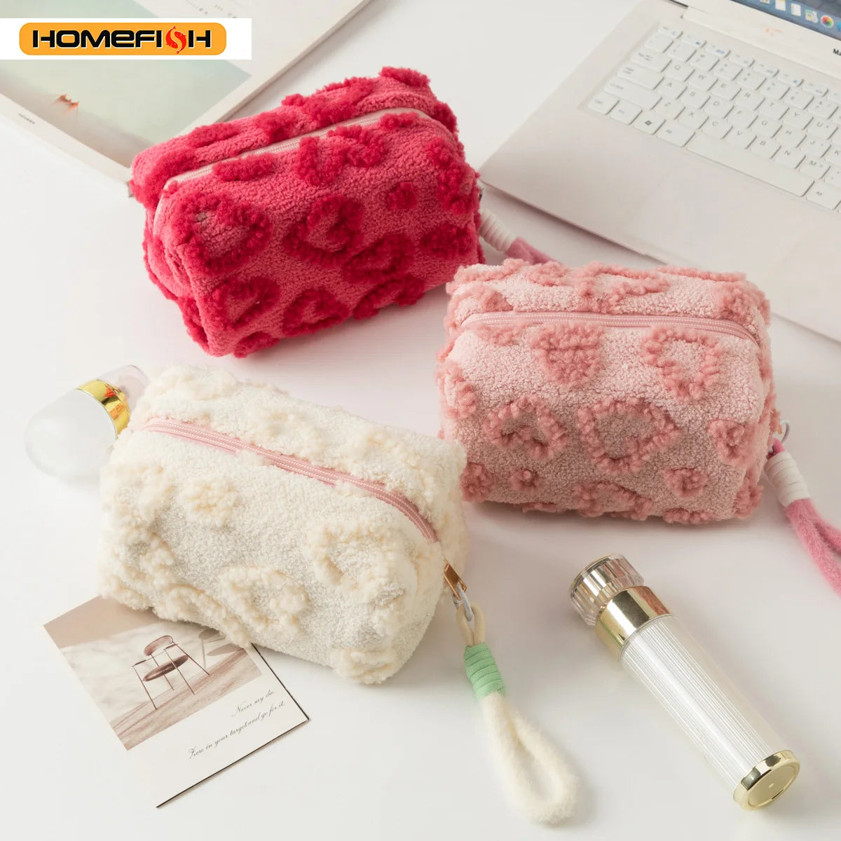 Homefish Makeup Bags Handle Soft Travel Cosmetic Storage Bag Portable Love Print Organizer Pencil