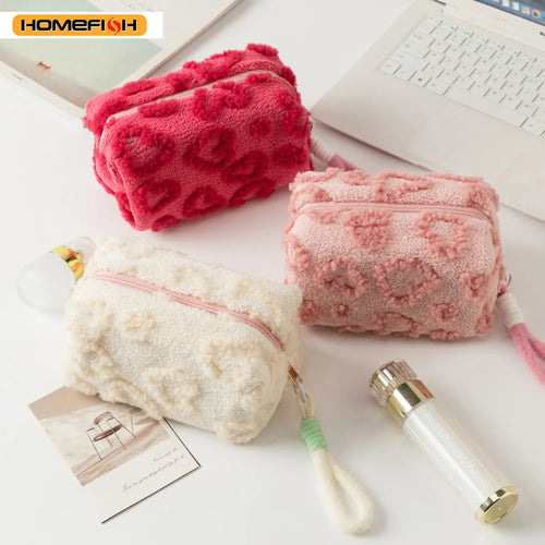 Homefish Makeup Bags Handle Soft Travel Cosmetic Storage Bag Portable Love Print Organizer Pencil