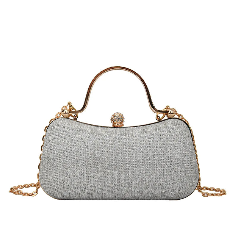 Rhinestone Evening Clutch Crystal Handle Removable Gold Chain Elegant Shoulder Purse Wedding Party