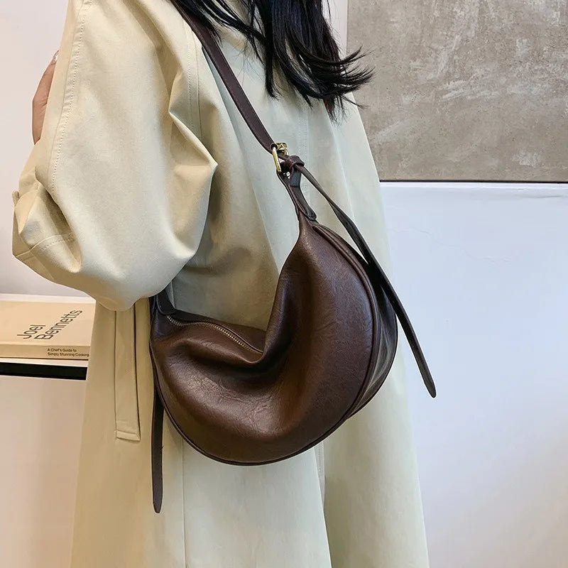 Crescent Crossbody Bag Women Vintage Soft Leather Shoulder Bag