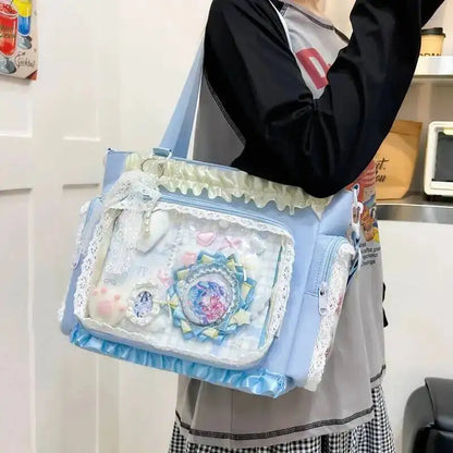 Y2K Lace Ita Shoulder Bag – Transparent Crossbody Tote for Women
