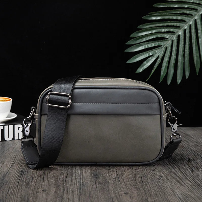 Street Men S Cross-Body Bag Pu Leather Retro Solid Color Shoulder Small Backpack Casual Phone