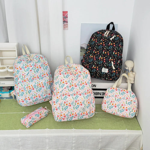 Fresh Lovely Floral Teen Backpack Set Multi-Purpose Large Storage Diagonal Zipper 3-Piece Backpack