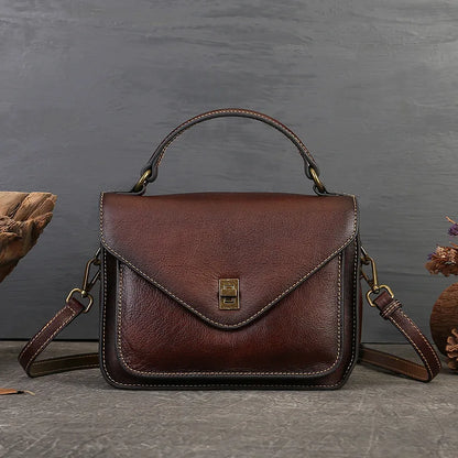 Top-Grain Cowhide Lady S Hand-Held Vintage Messenger Bag Envelope Bag Genuine Leather