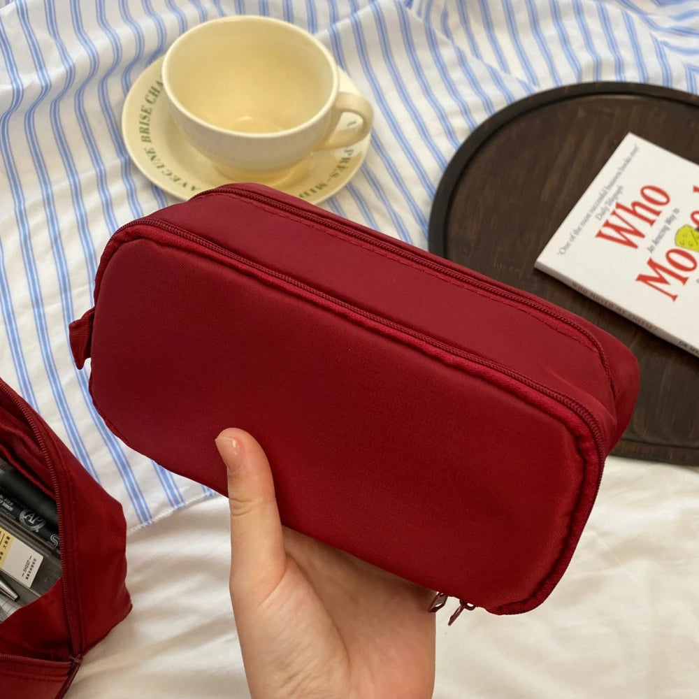 Double Layer Cosmetic Bag Nylon Travel Makeup Organizer Large Capacity Toiletry Multifunction Pencil