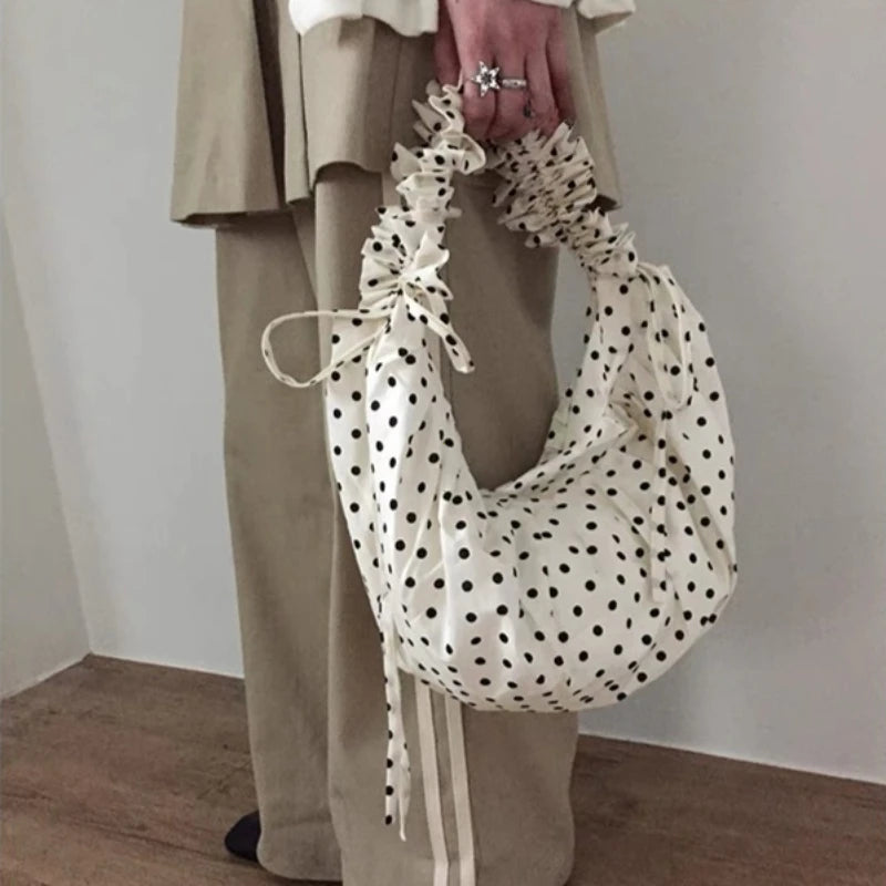 Women Cloud Hobo Bag Large Capacity Polka Dot Shoulder All Matched Vintage Small Tote Party Vacation