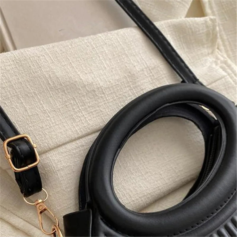 Mini Crescent Handbag for Women – Quilted Top Handle Crossbody Bag