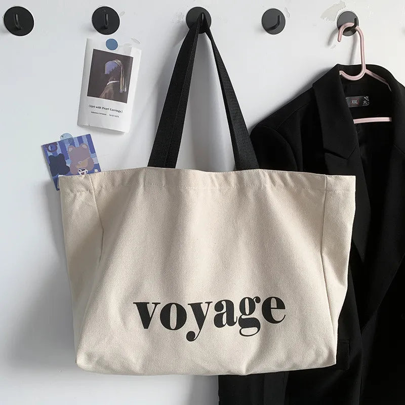 Letter Voyage Canvas Handbag Shoulder Bag Bags Women Large Capacity Travel Shopping Tote