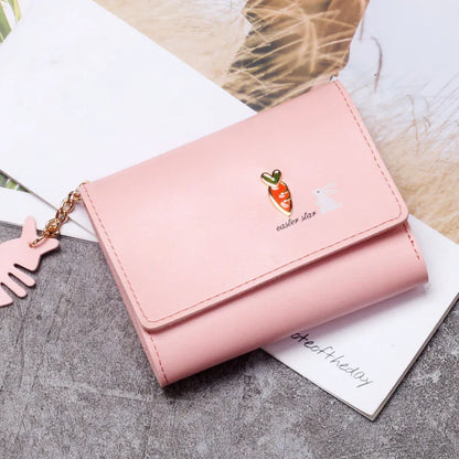 Cute Bunny Girl Three Fold Short Wallet Simple Student Small Kawaii