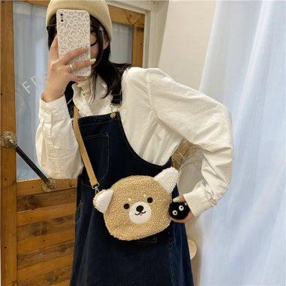 Cute Plush Bear Crossbody Bag – Soft Fluffy Purse with Bear Charm