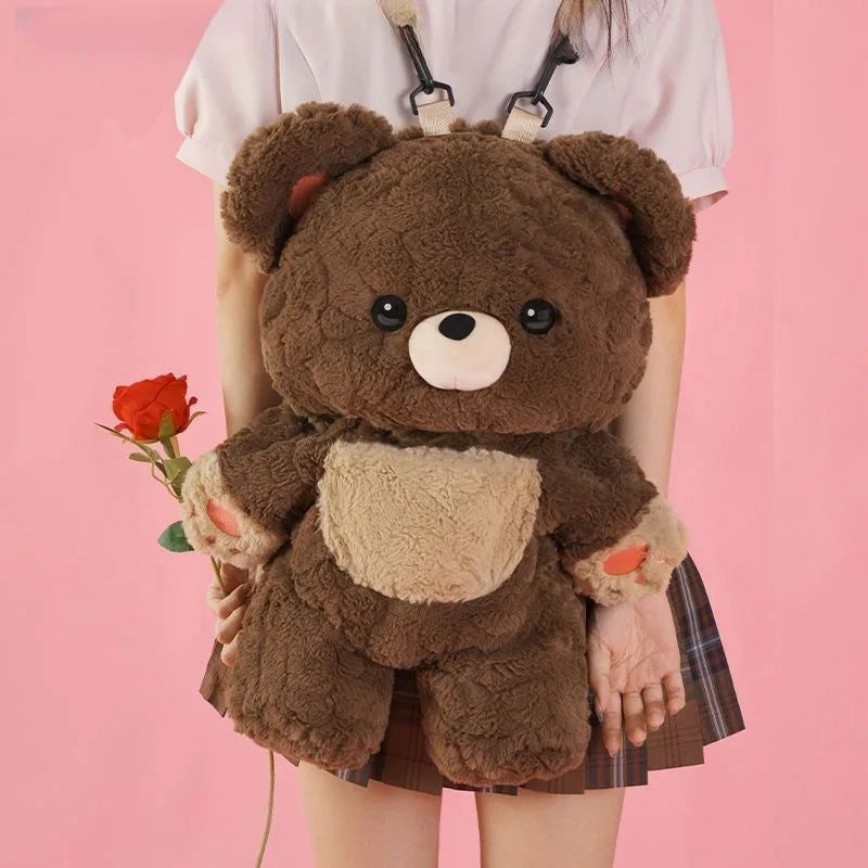 Plush Bear Backpack – Kawaii Furry Teddy Bear Shoulder Bag for Girls