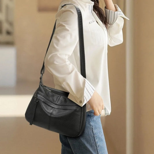 Genuine Leather Women S Bag Large Capacity Multiple Compartments Simple Single-Shoulder Bag