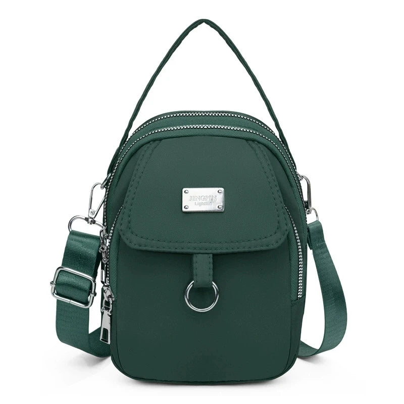 Mini Crossbody Bag for Women – Nylon Multi-Zip Shoulder Purse with Top Handle