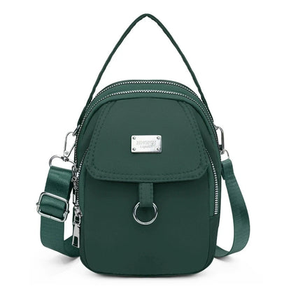 Mini Crossbody Bag for Women – Nylon Multi-Zip Shoulder Purse with Top Handle
