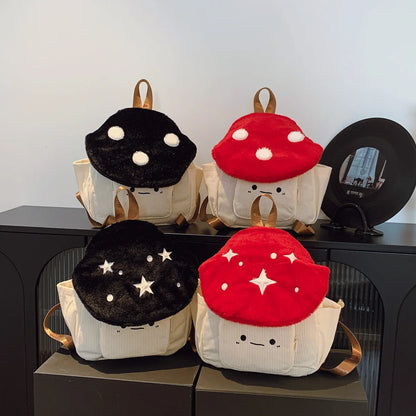 Fashionable Plush Cartoon Mushroom Student Backpack Soft Lightweight Large Capacity Girl S School