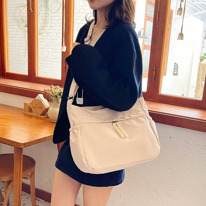 Minimalist Large Capacity Tote Bag Casual Multi Pocket Shoulder Bag Braided Drawstring Crossbody