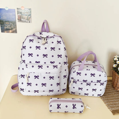 Sweet Fresh Butterfly Flower Printed Three Piece Backpack Set Lightweight Large Capacity Student