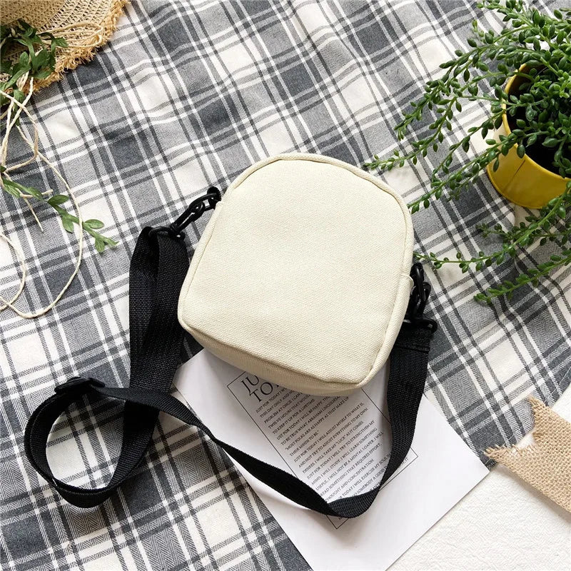 Canvas Crossbody Phone Bag with Cute Bear Plush Pins