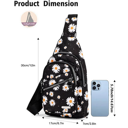 Quilted Sling Crossbody Bag with Adjustable Strap & Multi-Zip Pockets
