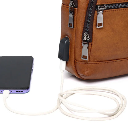 Top-Grain Cowhide Men S Genuine Leather Single-Shoulder Crossbody Chest Bag Retro Usb Front Shoulder